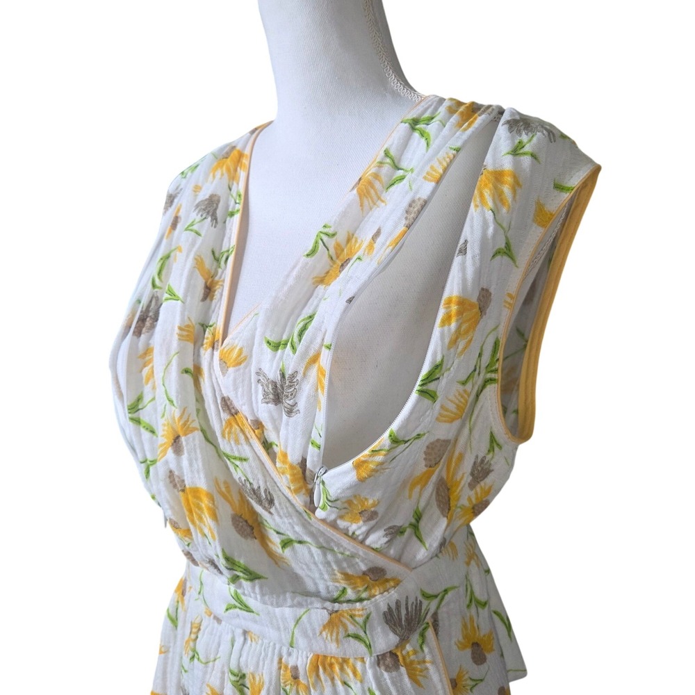Cottagecore Yellow Floral Cotton Gauze Smocked Wrap Maternity Nursing Dress Midi - Picture 4 of 6